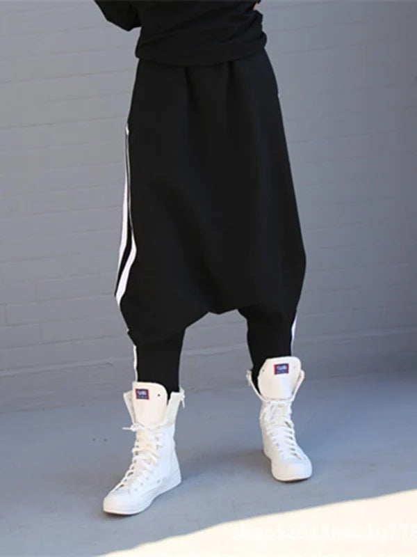 Striped Black Harem Pants for Women 2025 New Wide Casual Pockets Female Sportwear Trousers Ladies Bottpms 55977