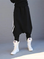 Striped Black Harem Pants for Women 2025 New Wide Casual Pockets Female Sportwear Trousers Ladies Bottpms 55977