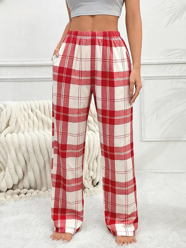 Women Autumn Winter Pajama Pants for Fuzzy Pack Long Fleece Buffalo Plaid Sleep Bottoms Soft Drawstring Lounge Sleepwear