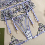 Toucheart Erotic Lingerie Fancy Embroidery See-through Mesh Contrast Color Patchwork Gathertogether Women Delicate Underwear Set
