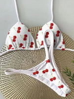 Swimwear Women CuteCherry Print Brazilian Thong Bikini Set Sexy Thong Swimsuit Two Pieces Bathing Suit Women 2023 Beach Wear