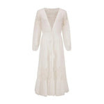 Summer Bikini Cover Up See-through Lace Thin Cardigan Long Sleeves Tassel Sunscreen Lace Up Maxi Dress Summer Beach Dress