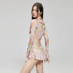 Bikinis Set Swimsuit Women Sweet Floral Prints Summer Girlish Sexy Ruffles Korean Style High Waist Swimwear Fashion Beach Wear