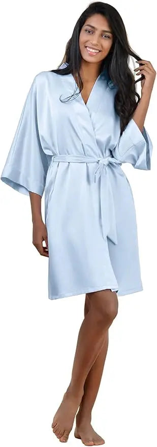 plain Satin Robes hot pink champagne silver Kimono bathrobe Women's Simplicity Pajamas Wedding Party robes short S-XXL
