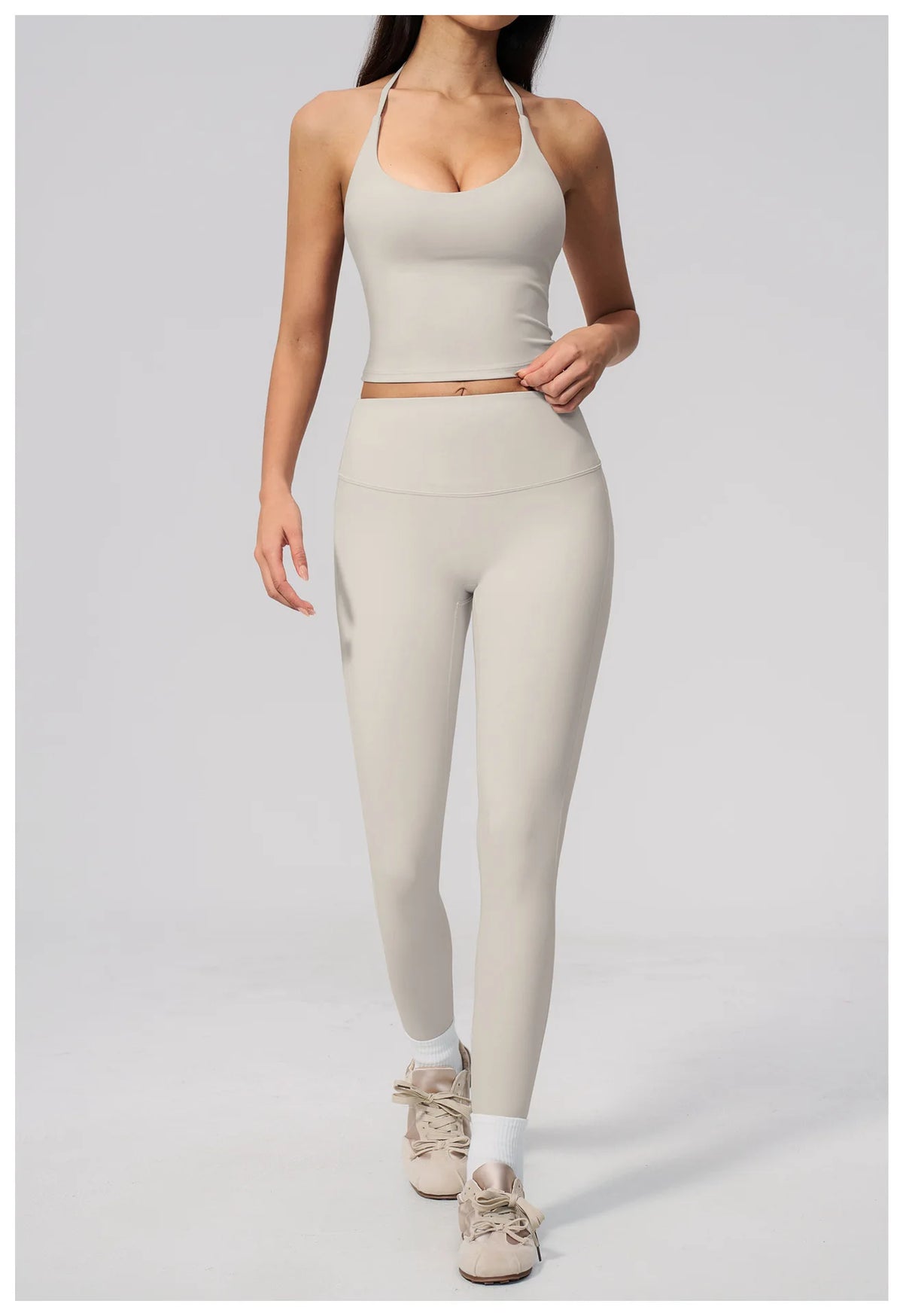 Women Tracksuit 2PCS Seamless Yoga Sets Hanging V Neck Slim Sports Tank Top Fitness Outfits Gym Running High Waist Leggings Suit