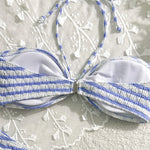 Striped Print String Halter Bandeau Bikinis Sets 2026 Sexy Swimsuit Women Ruched Swimwear Bathing Suit Brazilian Bikini Mujer