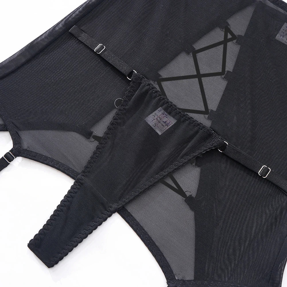 Summer new women's sexy strappy see-through mesh lingerie four-piece set Women's Pajama Lace Underwear Set Intimates 2025