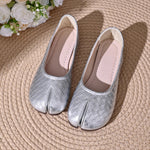 Women Tabi Split Toe Woven Embossed Ballet Flats Slip On Faux Leather Lightweight Casual Daily Walking Flat Shoes