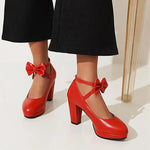 Spring and Autumn New Style Fashion Round Head High-heeled Women's Shoes Sweet Bow Shallow Mouth Buckle Thick Heel Women Shoes