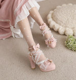 Girls Lace Strap Women 9cm High Heels Mary Jane Pumps Party Wedding Dress Princess Lolita Shoes Blue White Ankle Sandals 33-46