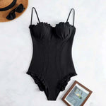 Push Up One Piece Swimsuit Female 2026 Swimwear Women Slim Bathing Suits Summer Beach Wear Frill Monokini Swimming Suit Black