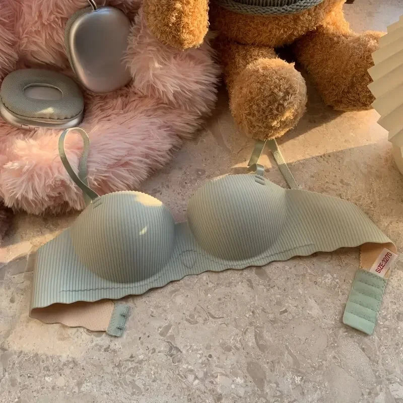Women 1/2 Fixed Cup Bra Seamless Underwear Padded Bras Cute Heart Print Non-wired No Rims Sexy Lingerie Brassiere S-XL