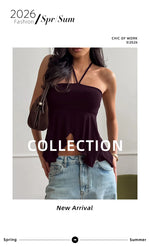 Phantasy Fashion Halter Crop top Fashion Brown Tank Top Women Sexy Split Camisole Lady Night Out Streetwear 2026 Summer Clothing