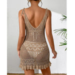 DEKA Style Knitting Multicolor Slip Dress Fashion Hollow Out Short Dress Women's Beach Holiday Bikini Cover Up Fishnet Crochet S