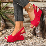 Summer Women's Wedge Sandals Espadrille Open Toe Platform Sandals Casual Slip-On Beach Mules With Rivet Decor