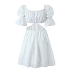 Foridol Lace Summer White Dress Women Puff Sleeve Embriodery Waist Cut Out Beach Short Sexy Cotton Dress Backless 2025 Sundress