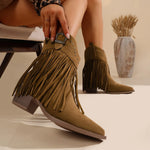 Women Ankle Boots AutumnSuede Chelsea Boots Pointed Toe Tassel High Heel Shoe Rivet Fashion Retro Cowboy Boots Botas Mujer
