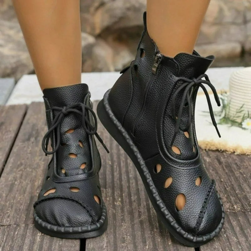 New 2026 Women's Casual Cool Boots Spring Summer Hollow Breathable Soft-soled Comfortable Flat-bottomed Short Boots