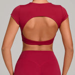 No Padded Women's Yoga T-shirt Short Sleeves Bra Backless Fitness Top Beautiful Back Gym Clothes Form-fitting Running Tee