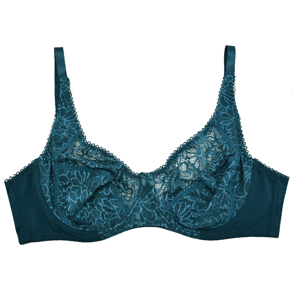 Sexy Womens Bras Ultra-Thin Perspective Deep V Lace Sheer Plus Size Bra Female Underwear Lingerie BH Tops D E F Cup