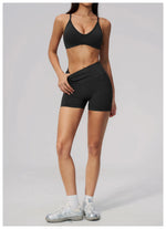 Seamless Yoga Excersize Sets Women Cross Back Sports Bra Tracksuit Workout Clothes High Waist Hip Lifting Shorts Fitness Suits