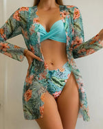 20 Colors Three Piece Bikinis Set Women Sexy Push Up Swimwear Swimsuit Plants Print Bathing Suit Bikini Cover Up Banadores Mujer