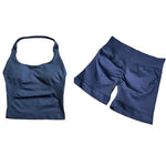 Yoga Sets Women Gym Clothes Longline Strappy Top High Waist Shorts Activewear 2 Piece Set Fitness Suit Running Workout Suits