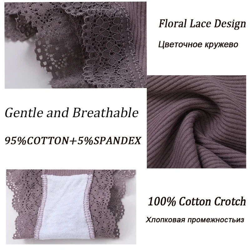 FINETOO 2Pcs/Set Women Cotton Brazilian Panties Plus Size M-2XL Lingerie Sexy Lace Underwear Low Rise Girls Intimates Underpants
