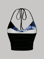 Tie-dye Print Halter Top for Women Summer Y2K Clothes Sexy Backless Drape V-neck Crop Top Streetwear