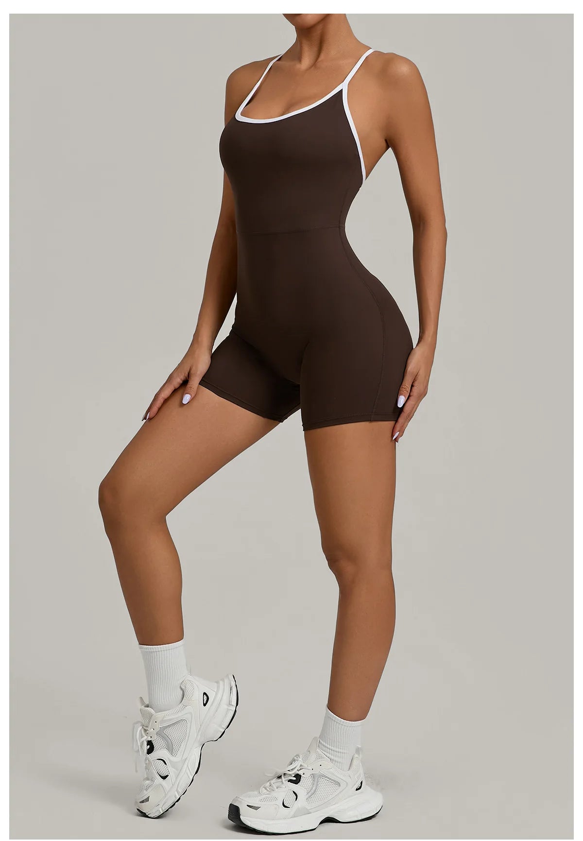 Spring/summer Women's Contrasting Yoga Jumpsuit Hollow Out Cross Back Camisole One Piece Sports Suit Hip Lifting Fitness Romper