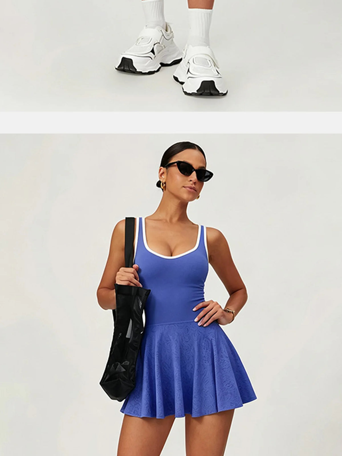 Naked Breathable Tennis Dresses with Built-in Pocket Shorts Women Color Contrast Hollow Out Backless Sports Golf Pleate Dress