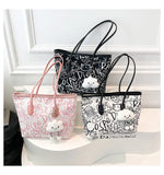 Large Capacity Printed Tote Bag, Fashion and Versatile Casual Single Shoulder Handbag with Pendant, College Style Women's Bags