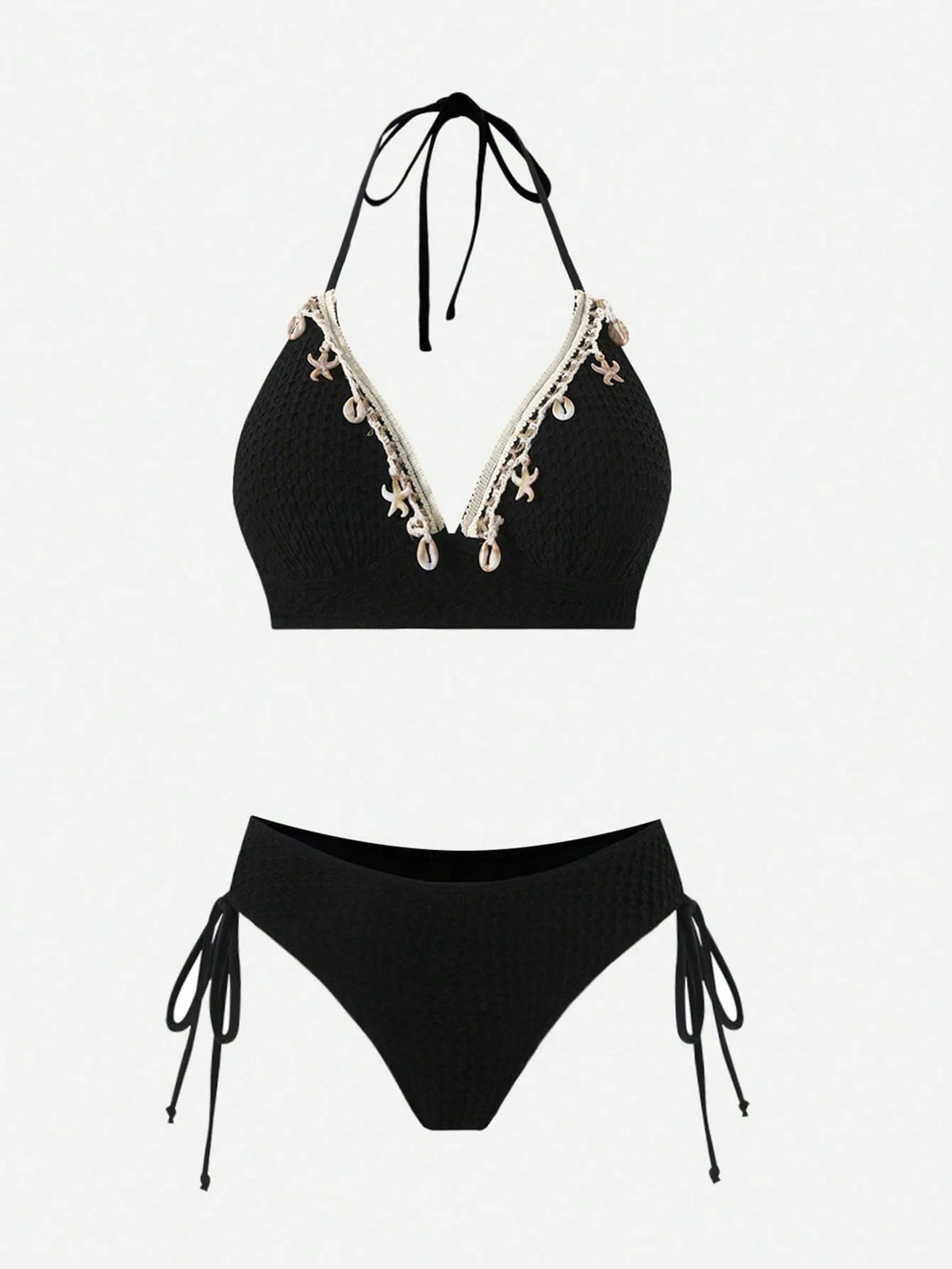 Vintage Black Starfish Shell Ornament Bikini Set 2026 Women Tassel Skirt 3 Piece Swimsuit Summer Bathing Suit Holiday Swimwear