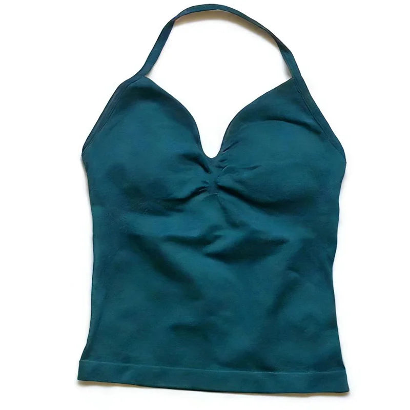 Longline Gym Top Women Clothes Sports Shirts Yoga Crop Top Vest Sports Bra Padded Halter Fitness Backless Workout Tank Top Woman