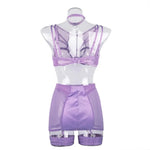 Toucheart 5-Pieces Erotic Lingerie Sexy Hip Skirt For Women Mesh Patchwork Hollow Out See-Through Lure Garters Underwear Suit