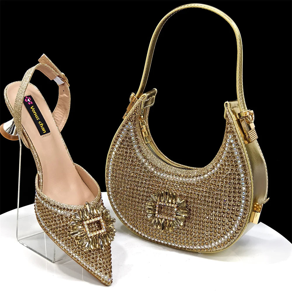 doershow Italian Shoes And Bag Sets For Evening Party With Stones Italian Leather Handbags Match Bags!HFG1-21