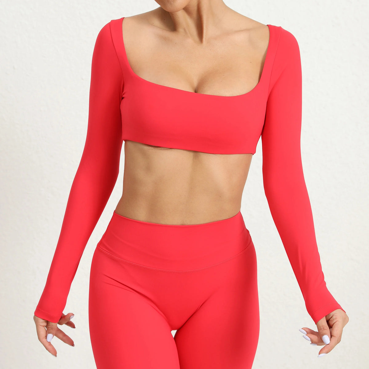Women Crop Tops Yoga T-shirts Solid Sports Top Long Sleeve Running Shirts Quick Dry Fitness Gym Sport Gymwear