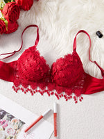 Daily Knitted Bra for Women Sexy Heart Lace Patchwork with Lace Trim Sexy Bras Comfortable Non-Padded Solid Women's Push up Bra