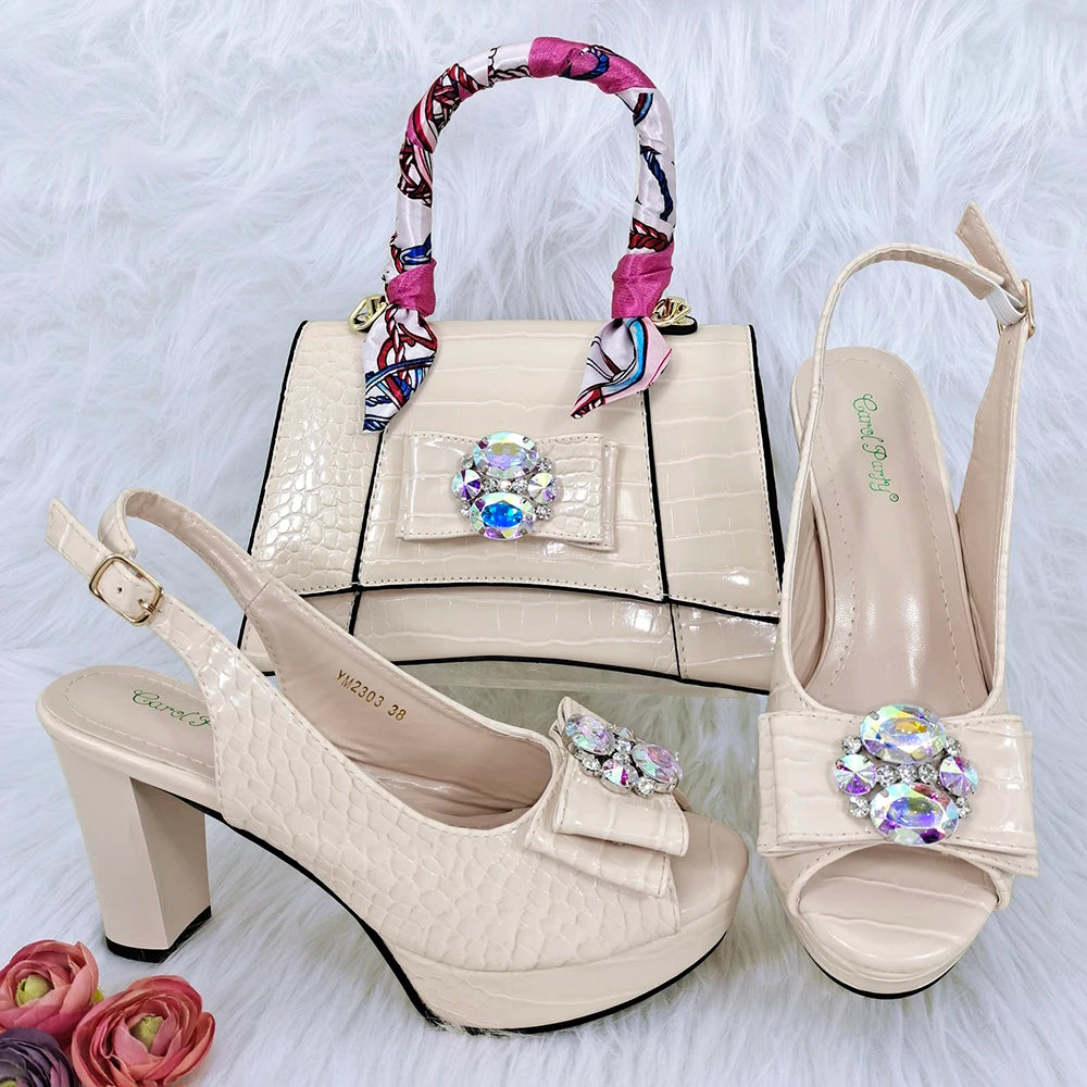 Doershow beautiful Italian Shoe and Bag Set New Shoes and Bag Set In Italy pink Color Italian Shoes with Matching Bags HFG1-23