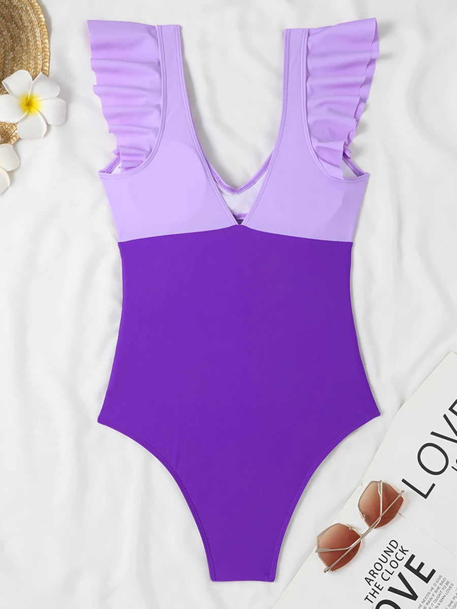 2026 Hollow Out Cross Ztvitality Swimsuit One Piece Solid Ruffle Swimwear Women Bathing Swimming Swim Suit Female Beach Wear