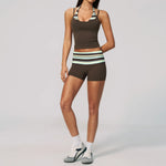 Quick Drying Polka Dot Patchwork Yoga Sets Women Hanging Neck Slim Shockproof Sports Tank Top Gym High Waist Shorts Fitnss Suit