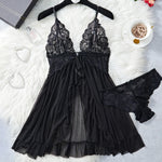 Transparent Blue Lingerie Women Underwear Sleepwear Lace Nightdress And Panties Pijamas Set Female Nighty