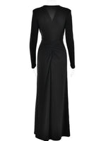 Ahagaga Fashion Sexy Elegant Maxi Dresses Streetwear V-neck Casual Solid High Split Long Sleeve Slim Sheath Party Women Vestidos