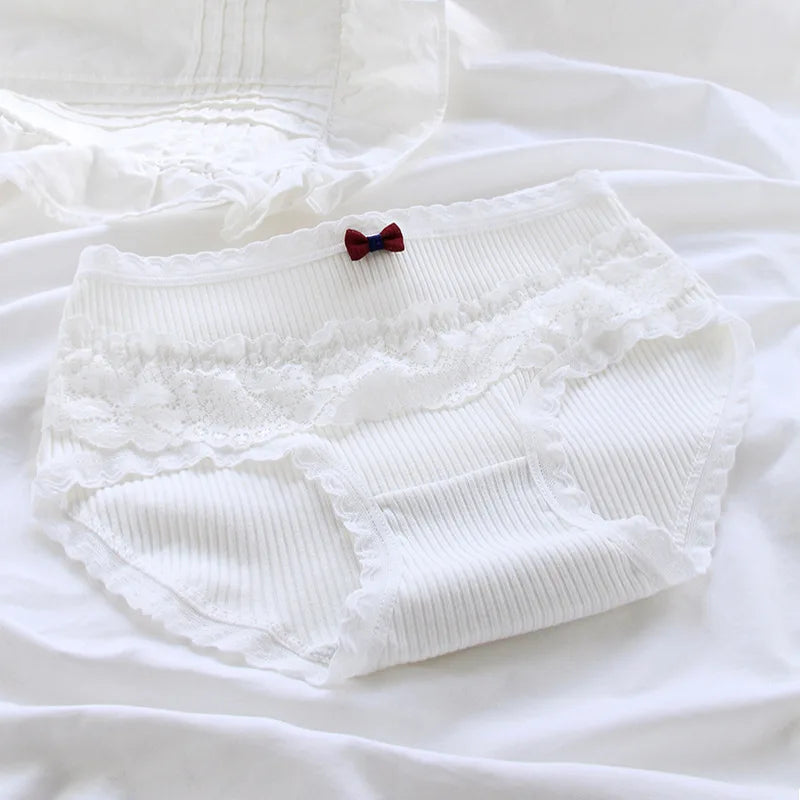 Girls SweetCute Underwear Cotton Lovely Soloid Middle Waist Briefs Young Girl Panties TeenagersWhite Intimates M L XLWhite