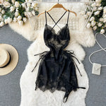 Sissy Crotchless Garter Deep V Lingerie Set See Through Lace Underwear Sexy Nightwear G-String Thongs Fantasy Pajamas