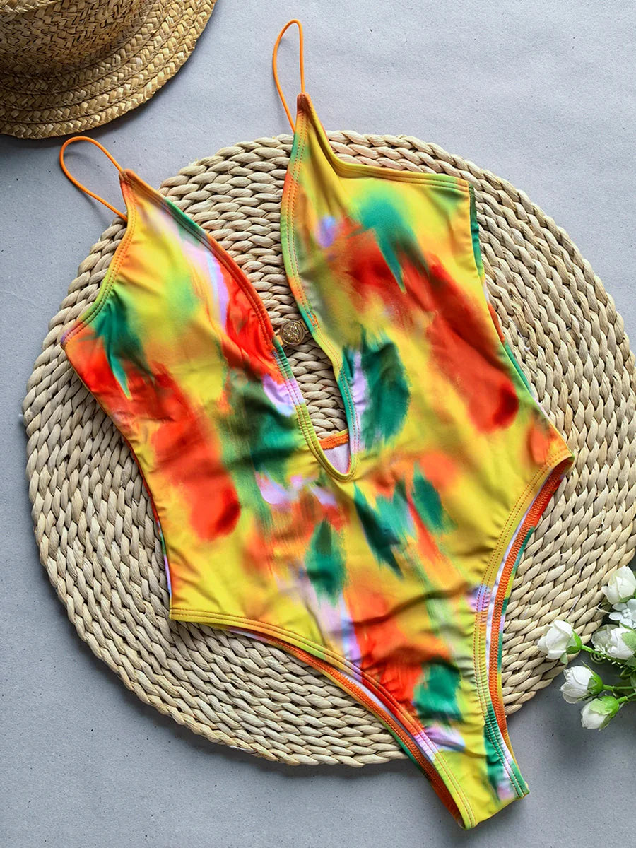 Sexy Deep V Neck Hollow Out One Piece Swimsuit Women Swimwear Female Backless Monokini High Cut Bather Bathing Suit Swim Lady