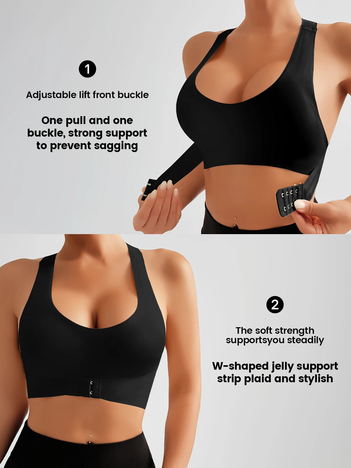 Women's Bra Single Pack, Lifting Anti-Sagging, Front & Back Adjustable Buckle, Wireless Removable Pads Seamless Wide Straps