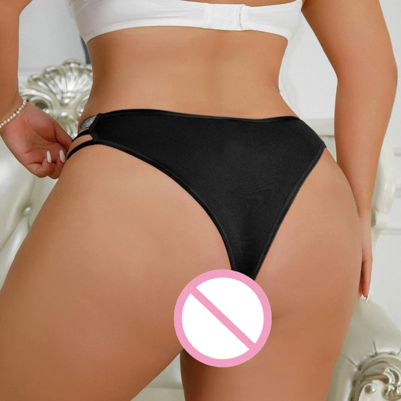 1pcs Plus Size Women Sexy Panties Low-Rise Hollow Out Ladies Briefs Silver Ribbon Underwear Solid Comfortable Underpants XL-4XL