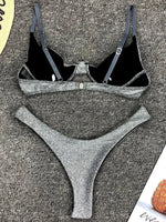 Glitter Sparkling Underwired V-Bar Bikini Women Swimsuit Female Swimwear Two-pieces Bikini Set Micro Thong Bathing Suit Swim