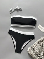 Sexy White Black Patchwork Bikini Set 2026 Women Bandeau Push Up Bra High Waist Swimsuit Beach Bathing Suit Holiday Swimwear